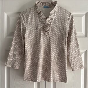 J. McLaughlin Durham Knit Ruffled Neck Top Size Large - Size Medium